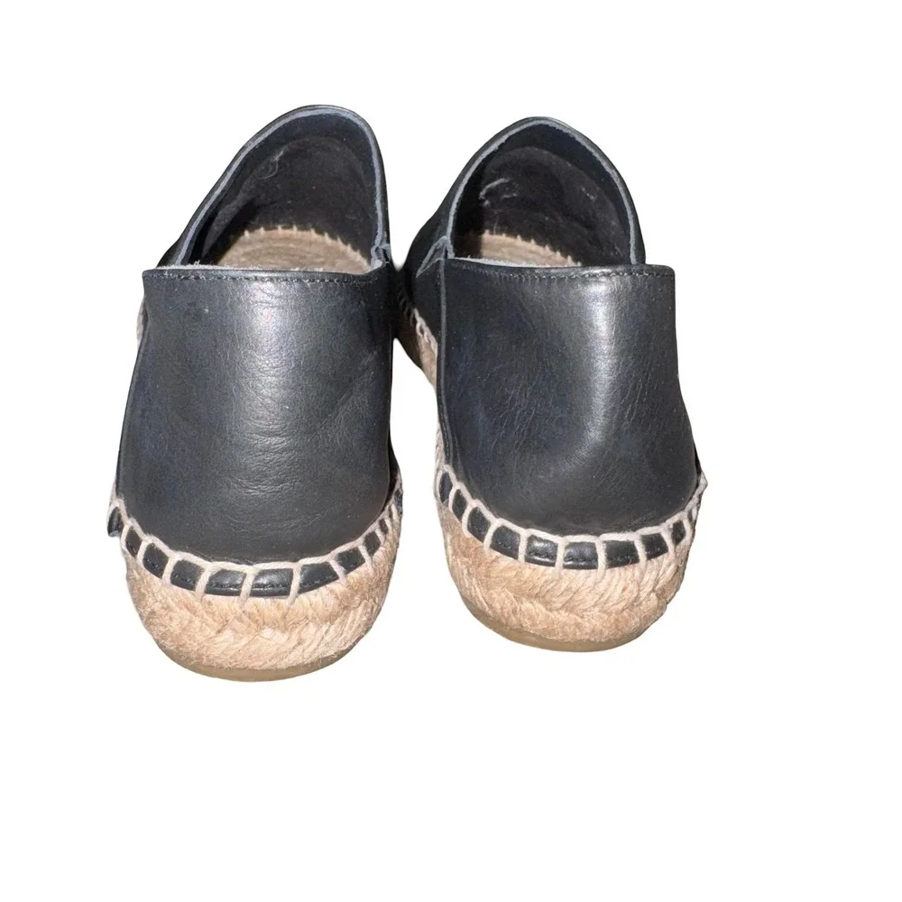 Vince Black Leather Espadrille Flats old money Slip On Shoes Sz 6‎ Made in Spain